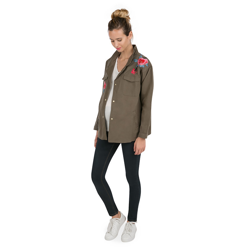Veste de grossesse kaki avec fleurs brodées 