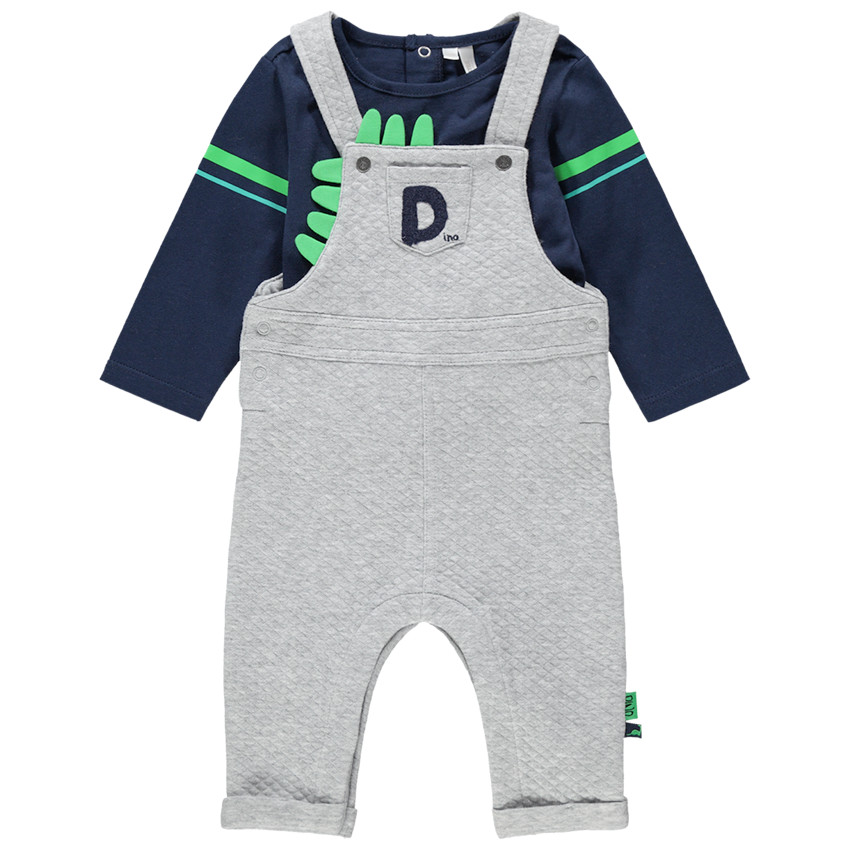 Ensemble avec salopette en molleton fantaisie et t-shirt print dinosaure  