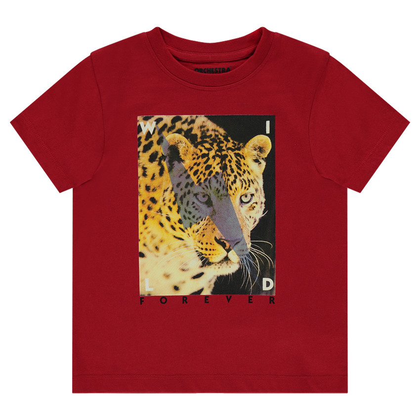 Tee-shirt manches courtes uni avec print fantaisie 