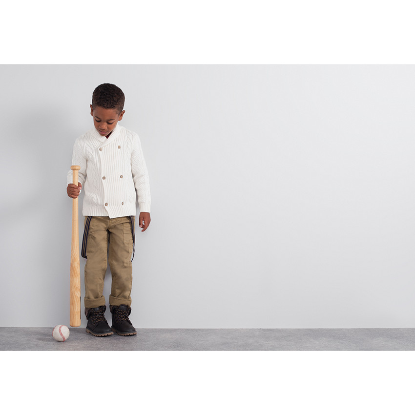 Pantalon en coton surteint effet crinkle avec bretelles rayées amovibles 