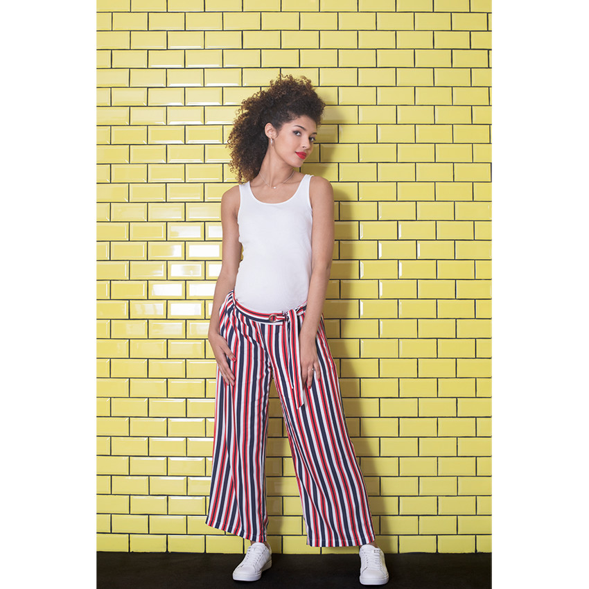 Pantalon palazzo de grossesse à rayures verticales 