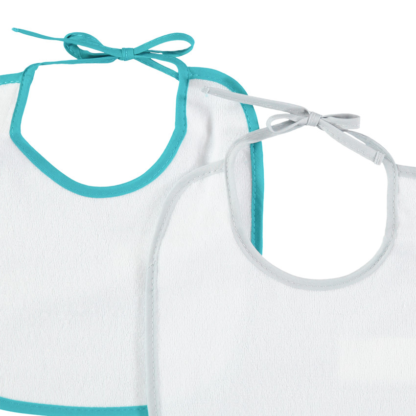 Lot de 5 bavoirs courts en éponge finition biais contrasté 