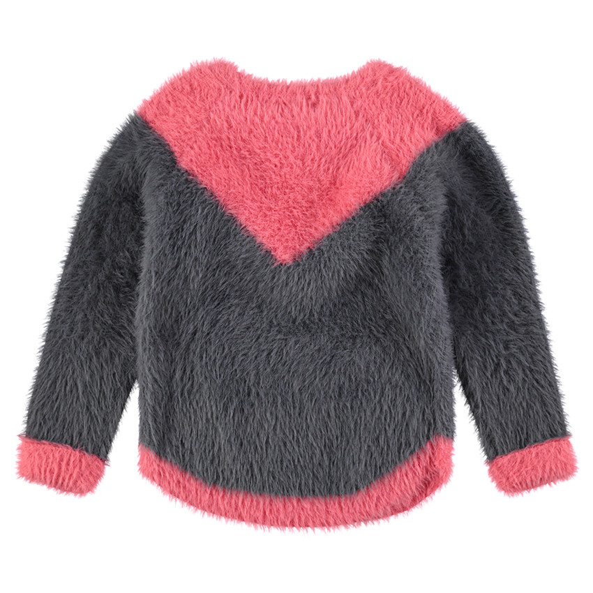 Pull en tricot poil bicolore avec pompons 