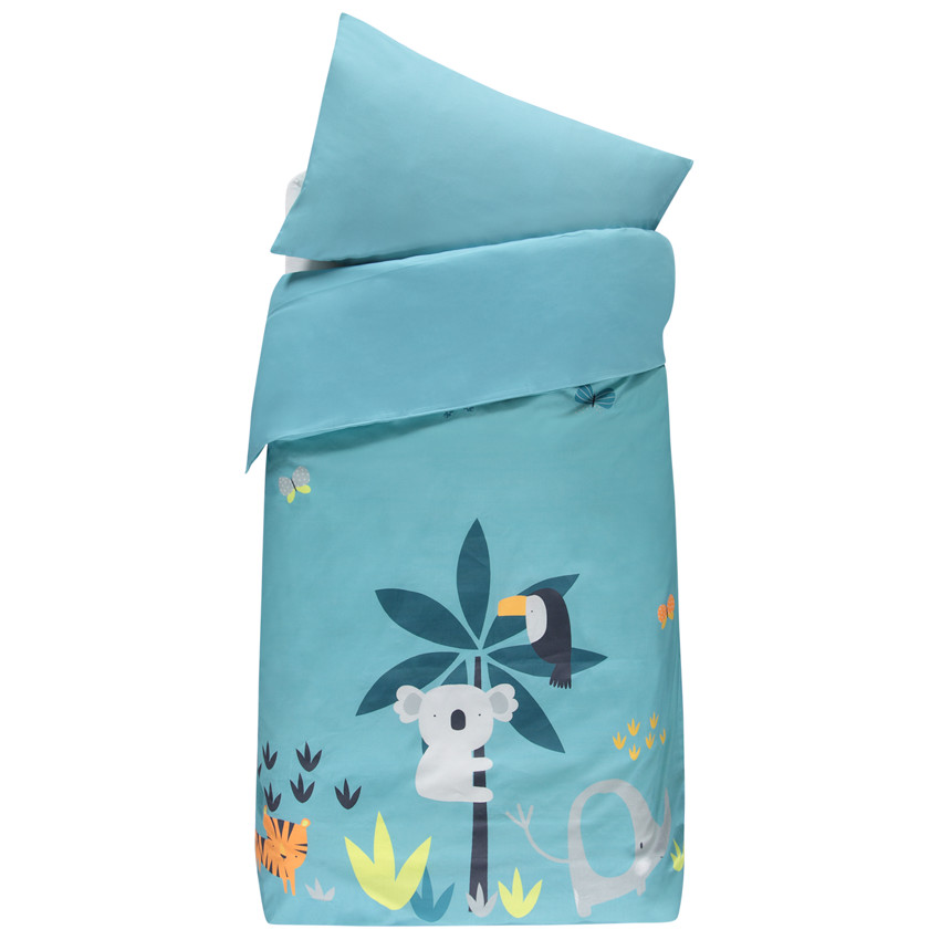 Set de lit avec housse de couette et 1 taie d'oreiller motifs animaux de la jungle 