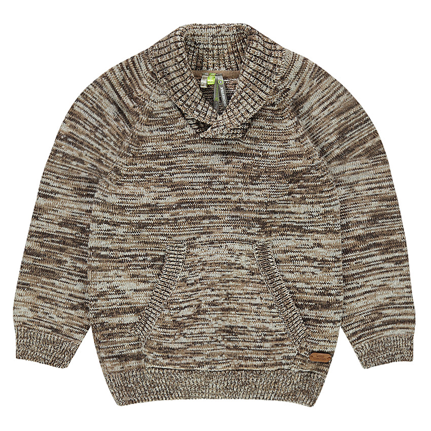 Pull en tricot twisté avec col châle et poche kangourou 