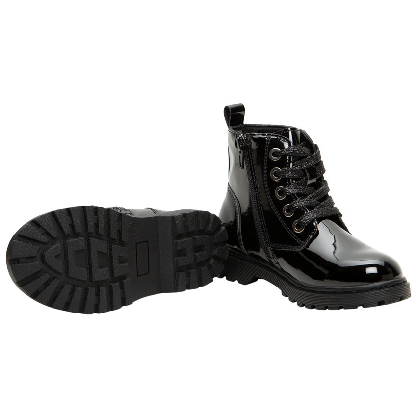 Bottillons vernis avec badge coeur motif drapeau Londonien 