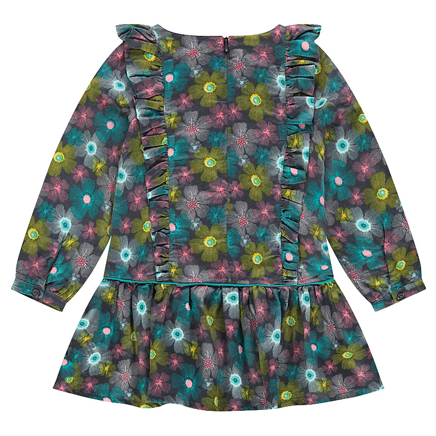 Robe manches longues imprimée fleurs all-over avec volants 