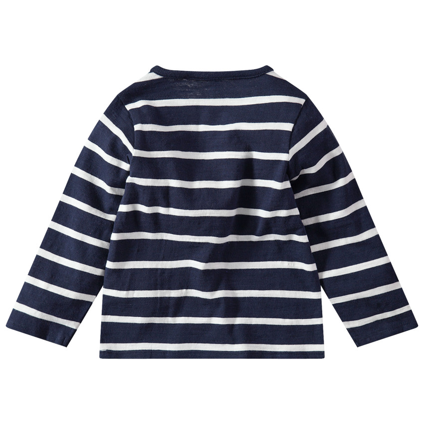 T-shirt manches longues rayé à poche et col boutonné 