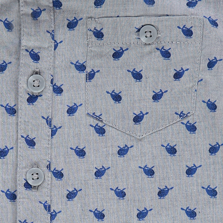Chemise manches longues en coton avec hélicoptères imprimés all-over 