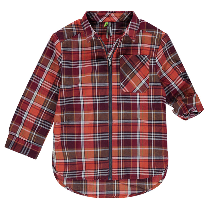 Chemise manches longues à carreaux avec ouverture zippée 