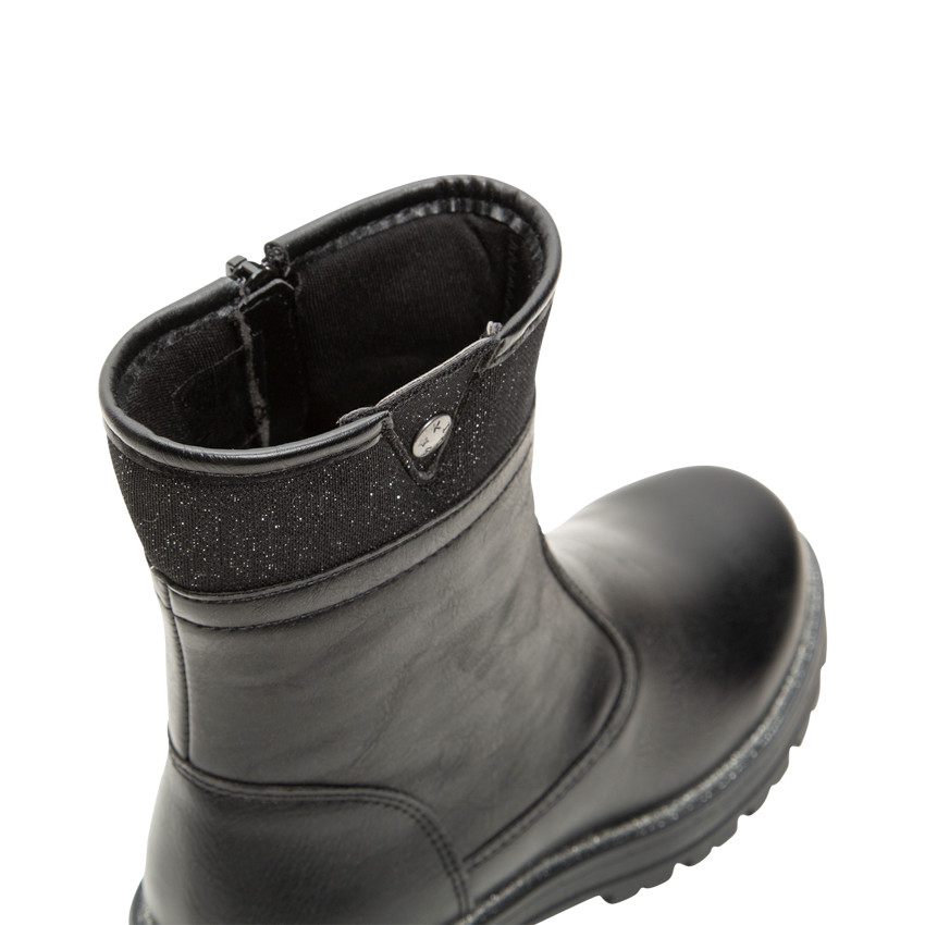 1/2 bottes effet cuir à liseré pailleté et crampons 