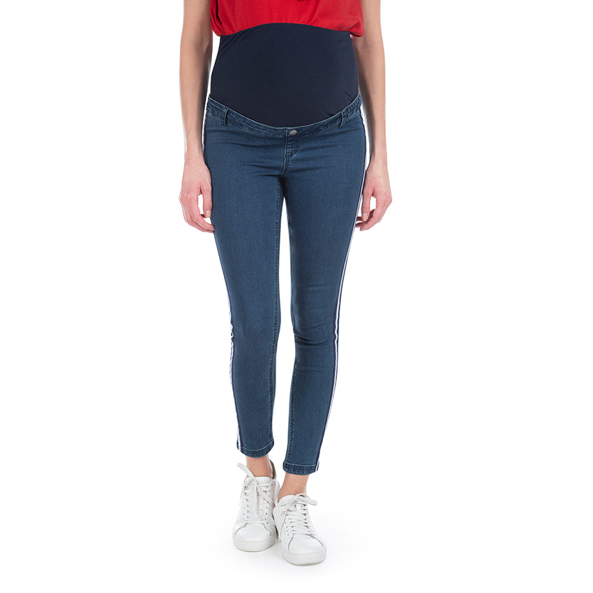 Jeans de grossesse 7/8ème effet used avec bandes appliquées  