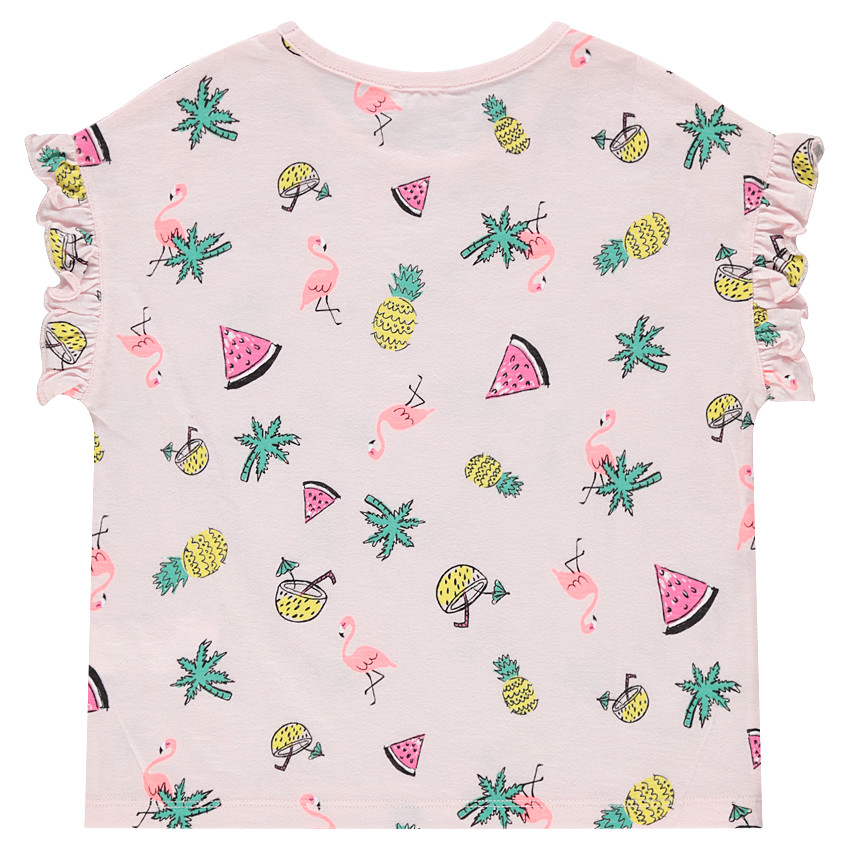 Tee-shirt à manches courtes volantées avec prints esprit tropical 