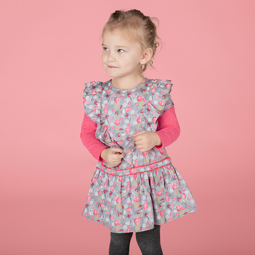 Robe manches courtes avec volants et feuilles all-over 