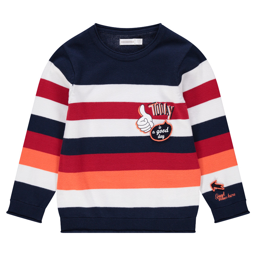 Pull en tricot rayé avec prints et patchs  