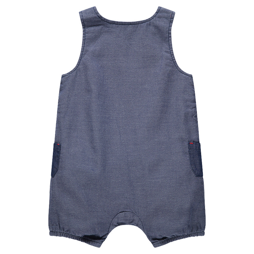 Combinaison courte avec ourson brodé et poches en chambray 