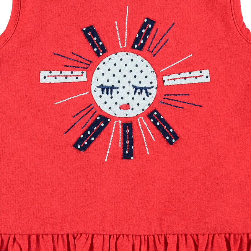 Tee-shirt manches courtes volanté en jersey avec soleil brodé  