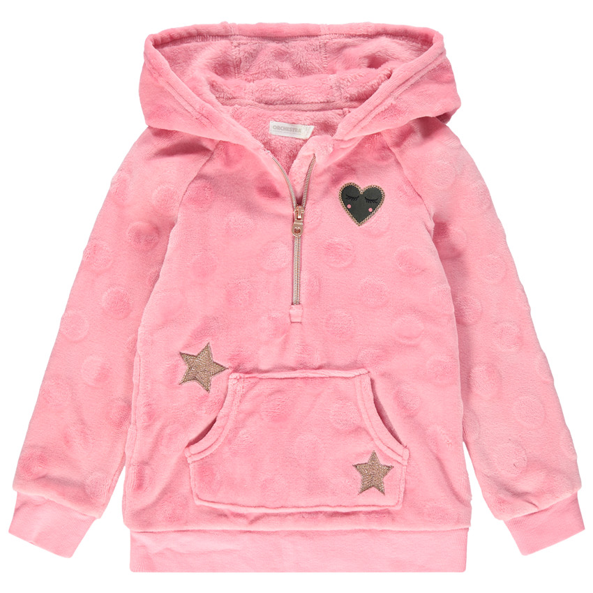 Sweat à capuche en sherpa avec motifs en sequins et col zippé 