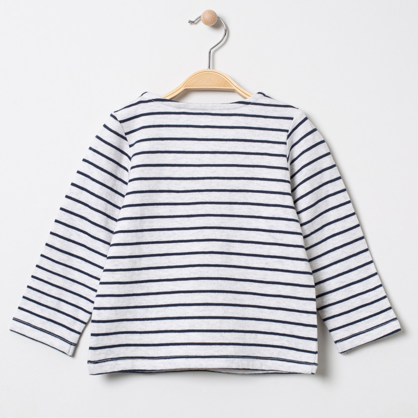 Marinière à col boutonné et message en bouclette 