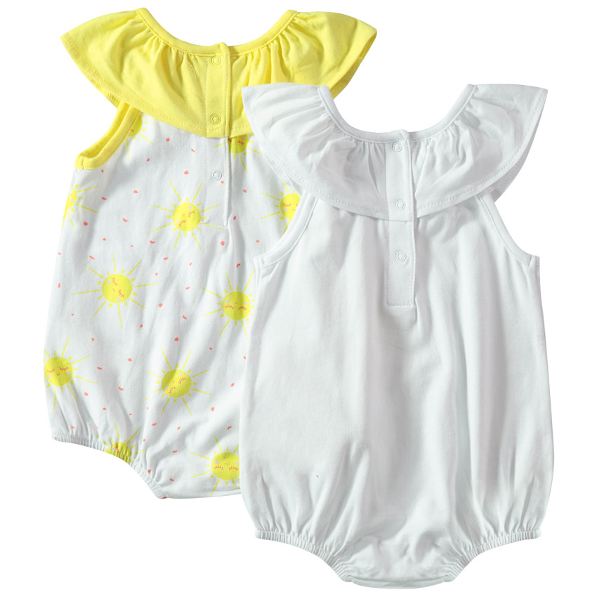 Lot de 2 combinaisons courtes avec col volanté et soleils printés  