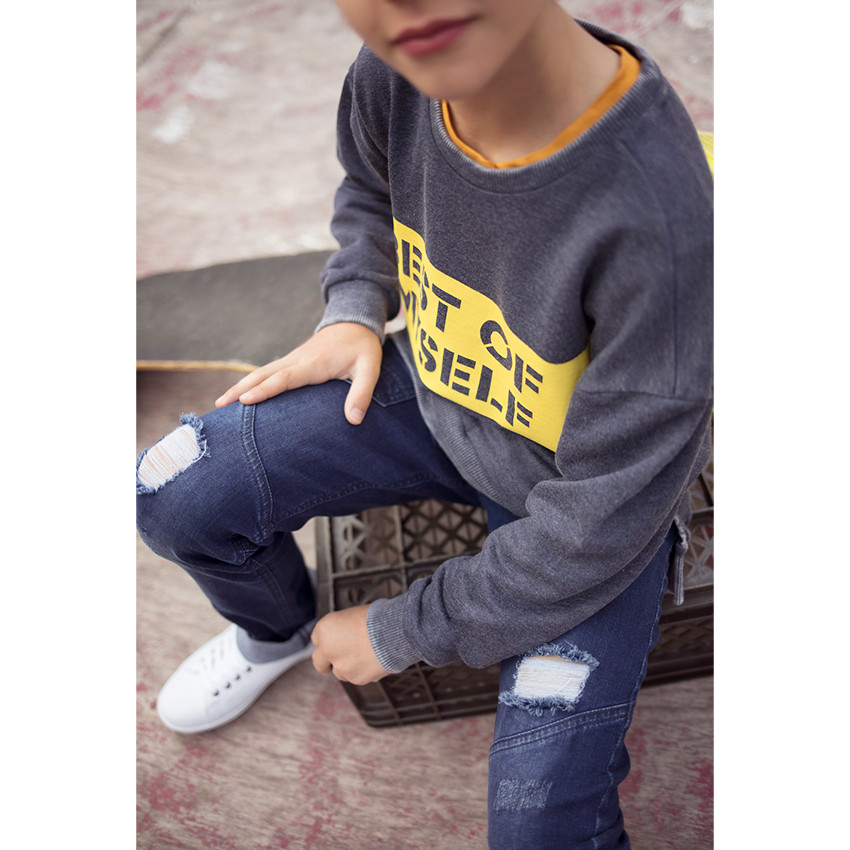 Junior - Jeans effet used avec poche zippée 