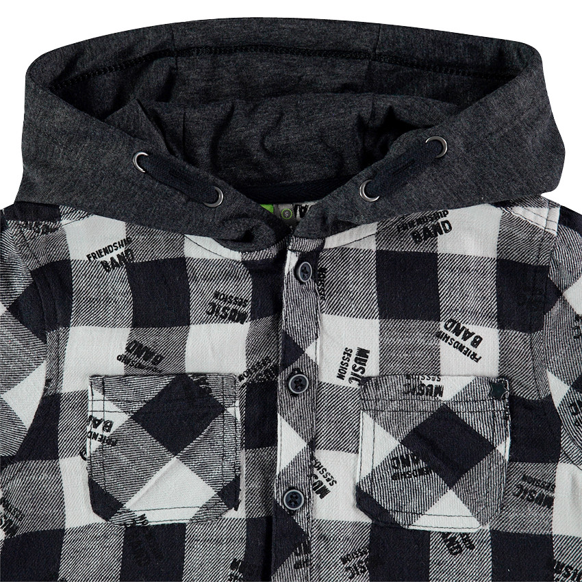 Chemise manches longues à carreaux et capuche contrastée 