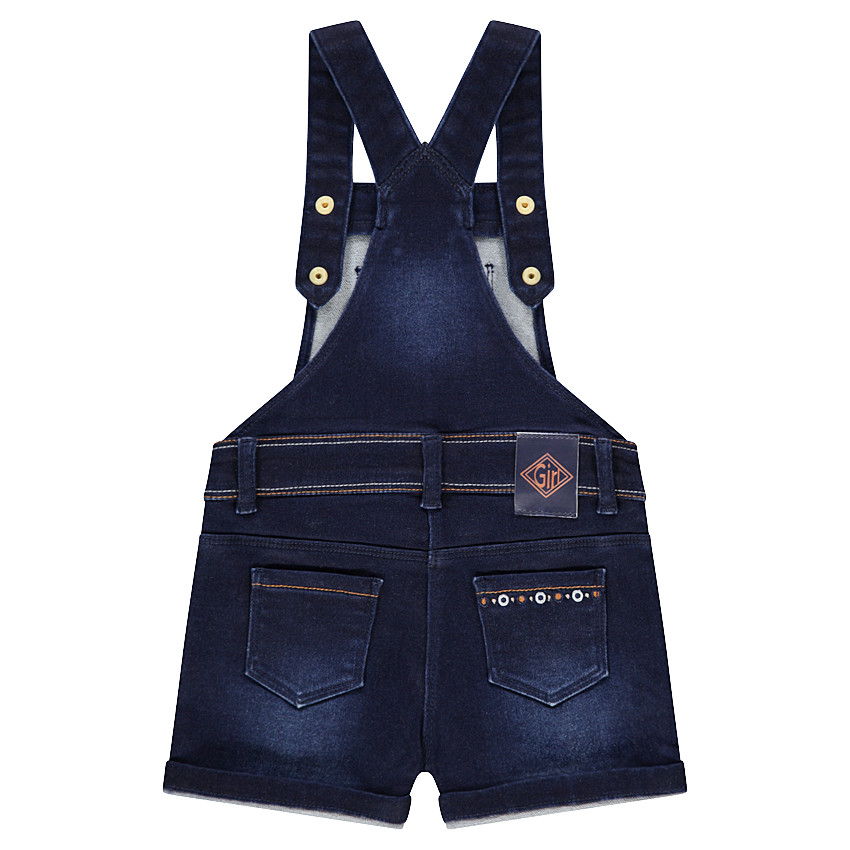 Salopette courte en jeans avec frises brodées style ethnique 