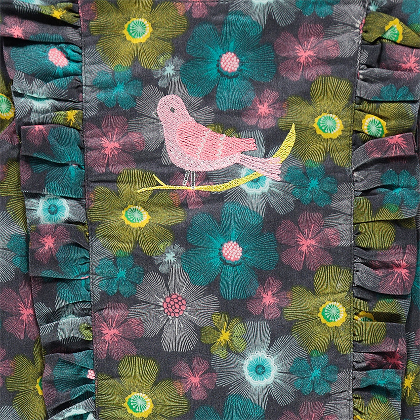 Robe manches longues imprimée fleurs all-over avec volants 