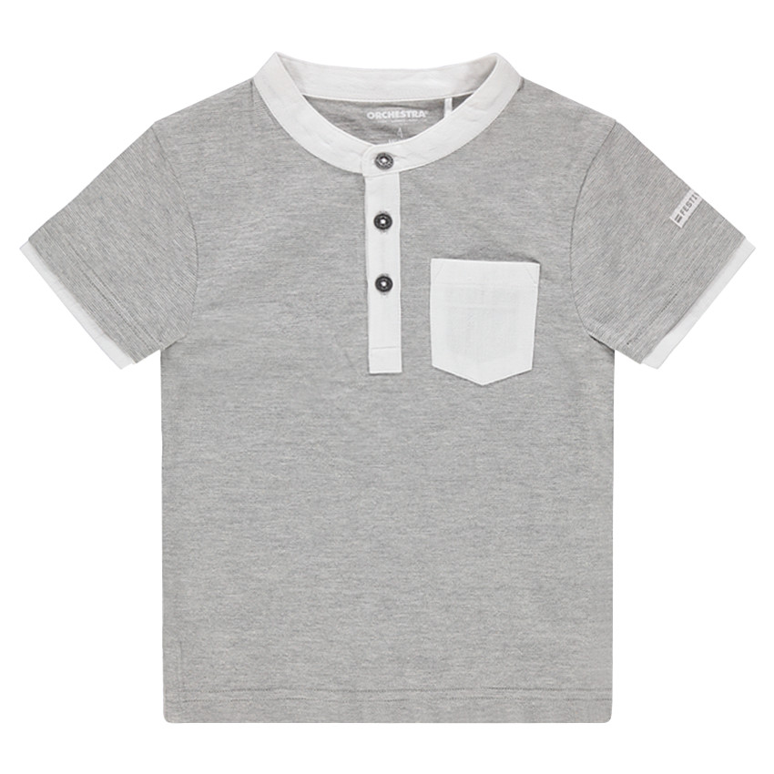 Tee-shirt manches courtes en jersey avec col fantaisie et poche 