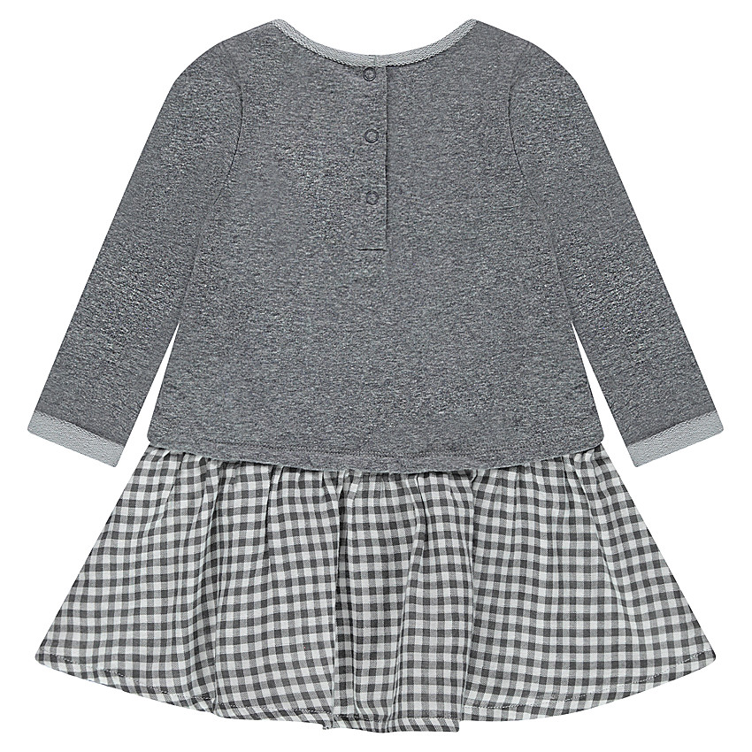 Robe effet 2 en 1 avec haut printé et bas volanté en vichy 