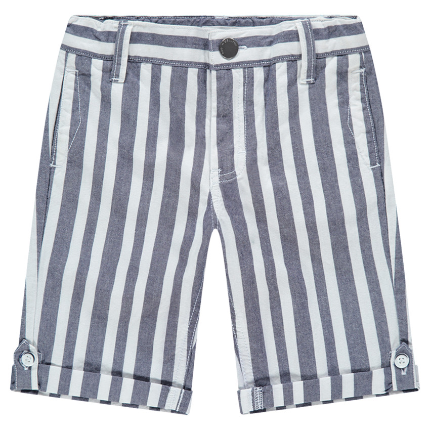 Bermuda à rayures verticales contrastées all-over et poches 