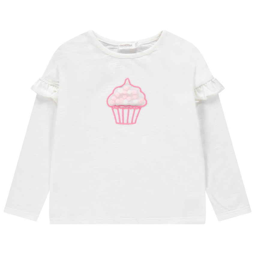 T-shirt manches longues volantées avec cupcake en tulle  