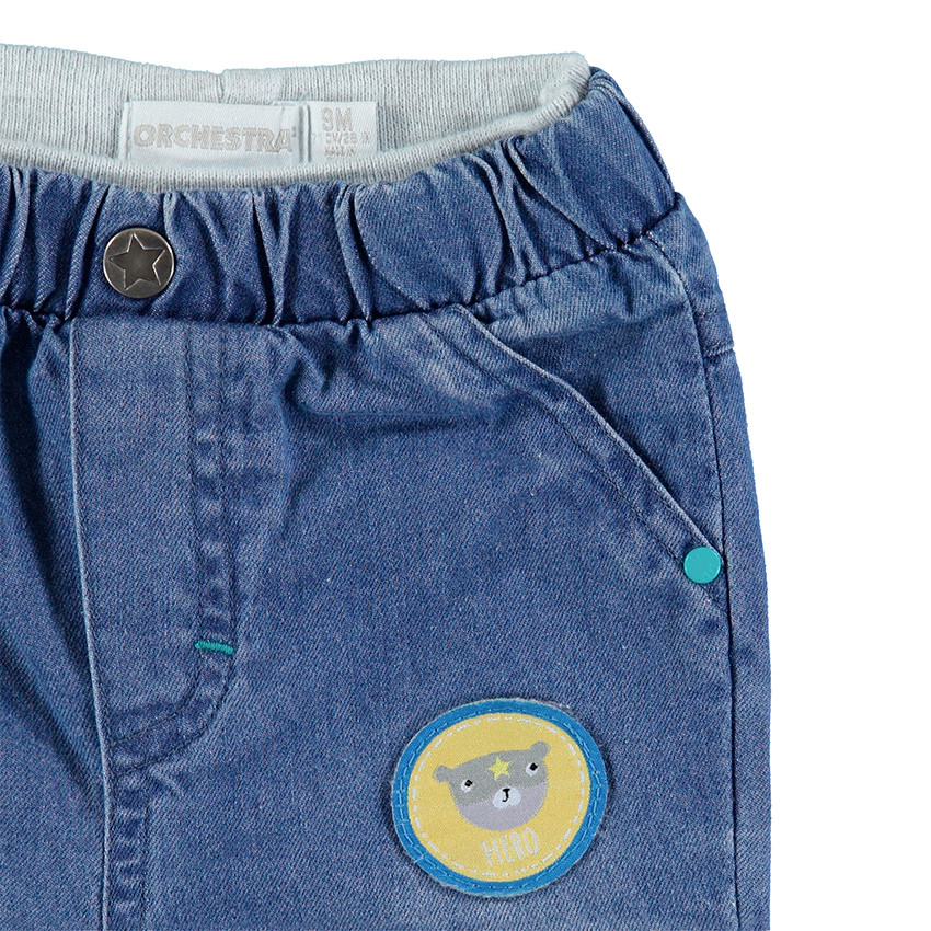 Pantalon en chambray avec badge ourson 