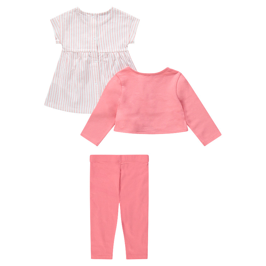 Ensemble avec tunique rayée, gilet et legging court printé 