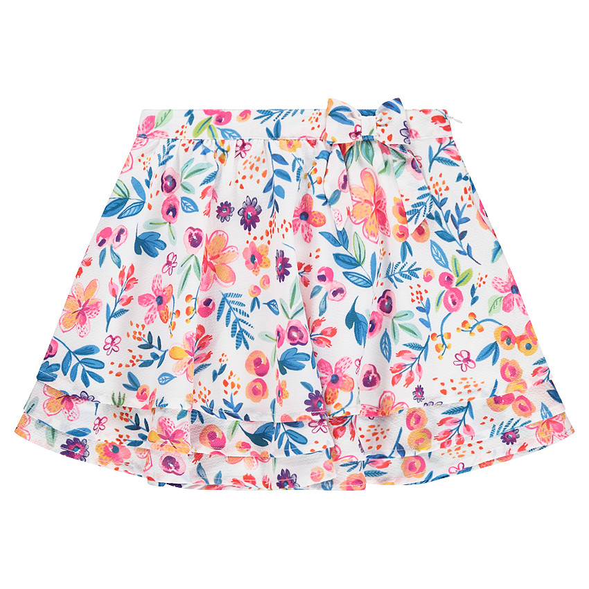 Jupe patineuse volantée avec fleurs imprimées 