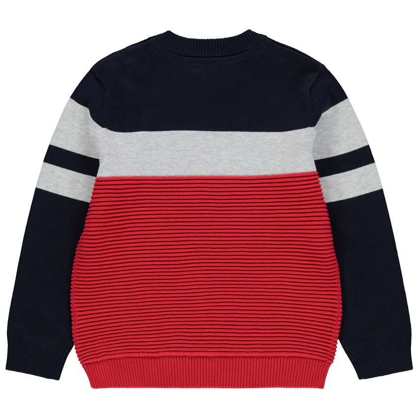 Pull en tricot à bandes et jeux de mailles 
