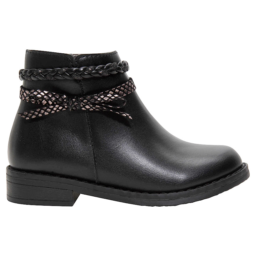 Bottines noires effet cuir avec tresse et noeud à la cheville 