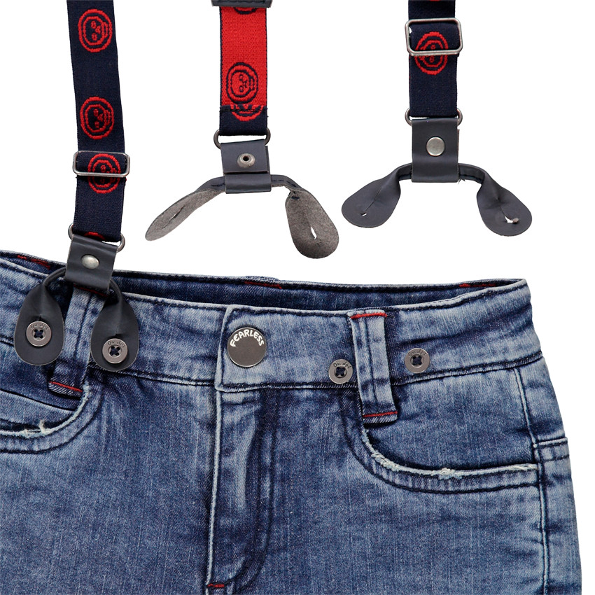 Jeans effet used doublé flanelle à carreaux avec bretelles amovibles 