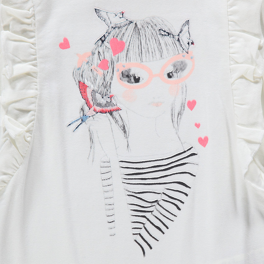 Tee-shirt manches longues volantées avec personnage printé 