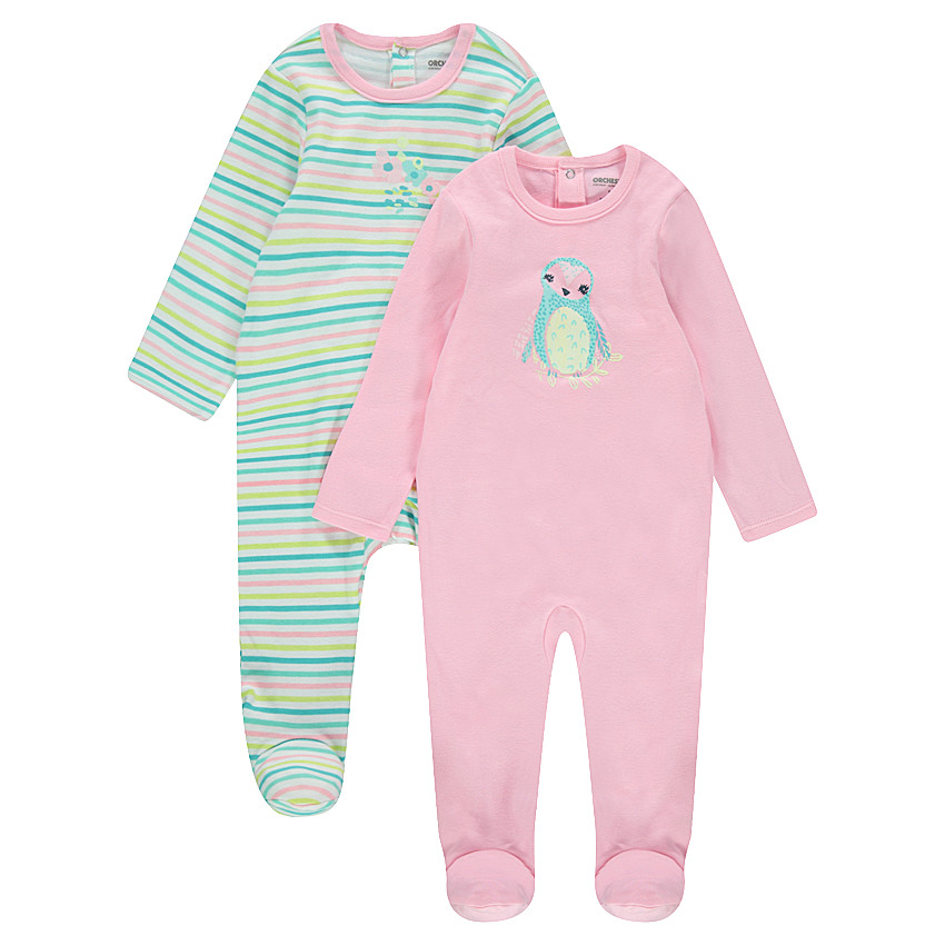 Lot de 2 dors-bien en jersey uni avec print chouette / rayé all-over 