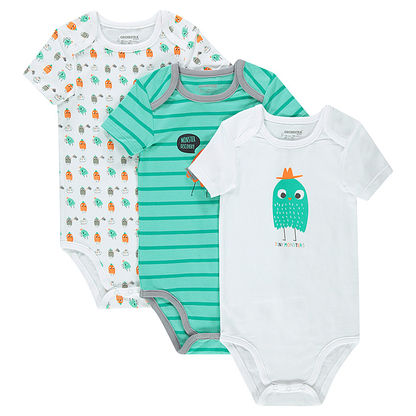 Lot de 3 bodies manches courtes en jersey avec monstres printés 