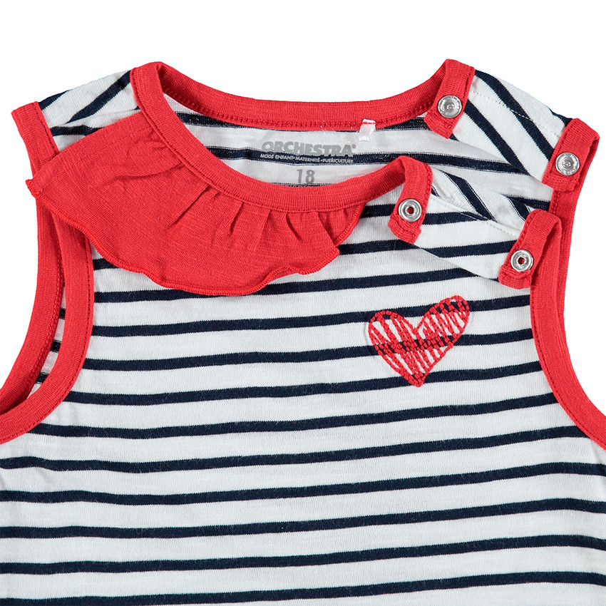 Combinaison courtes avec volant au col et noeud rouge 