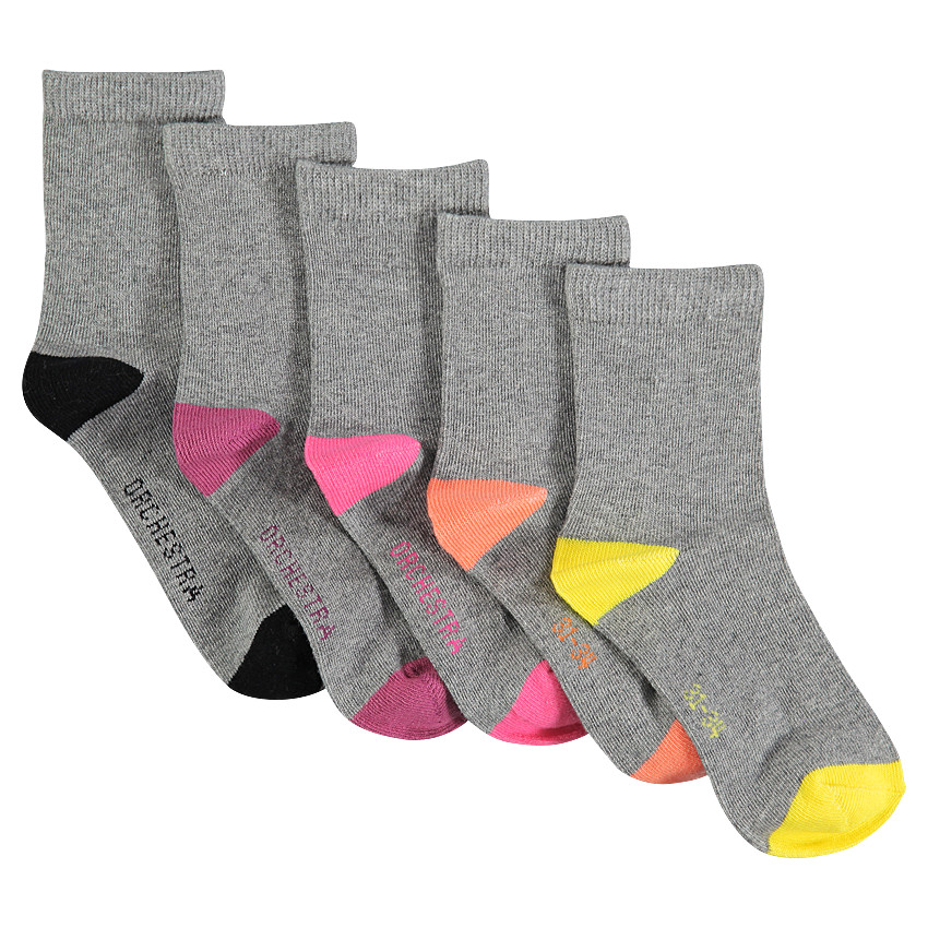 Lot de 5 paires de chaussettes unies à bout et talon contrastés 