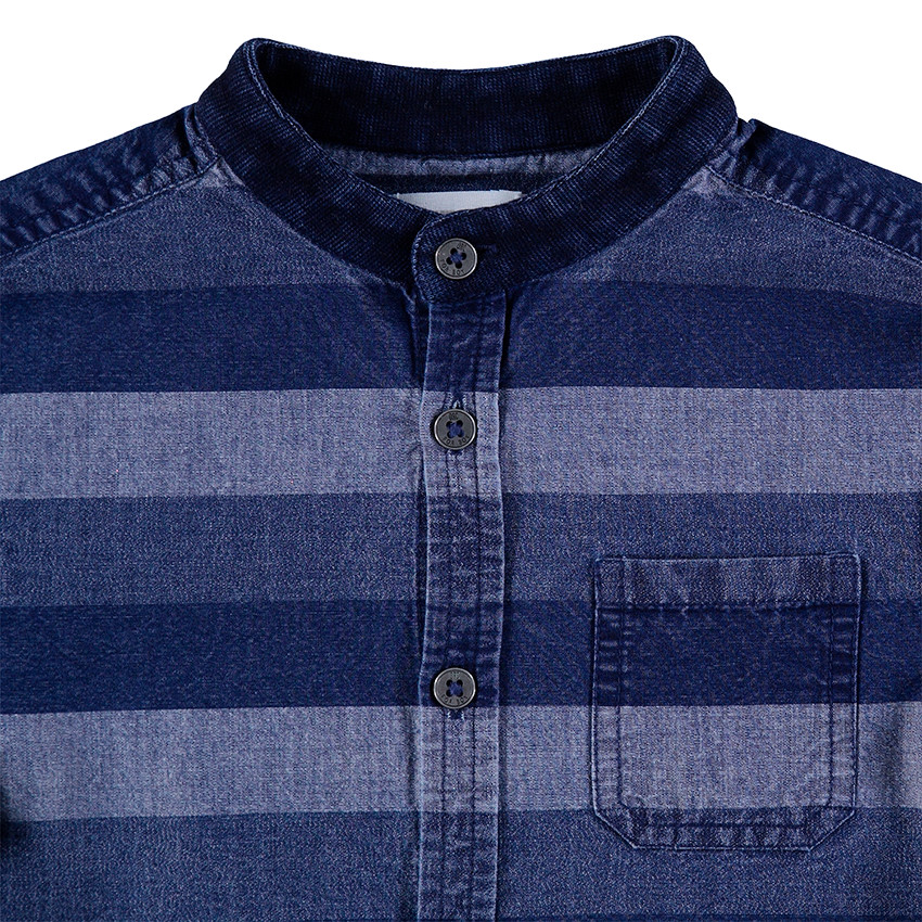 Chemise manches courtes effet jeans avec bandes contrastées 