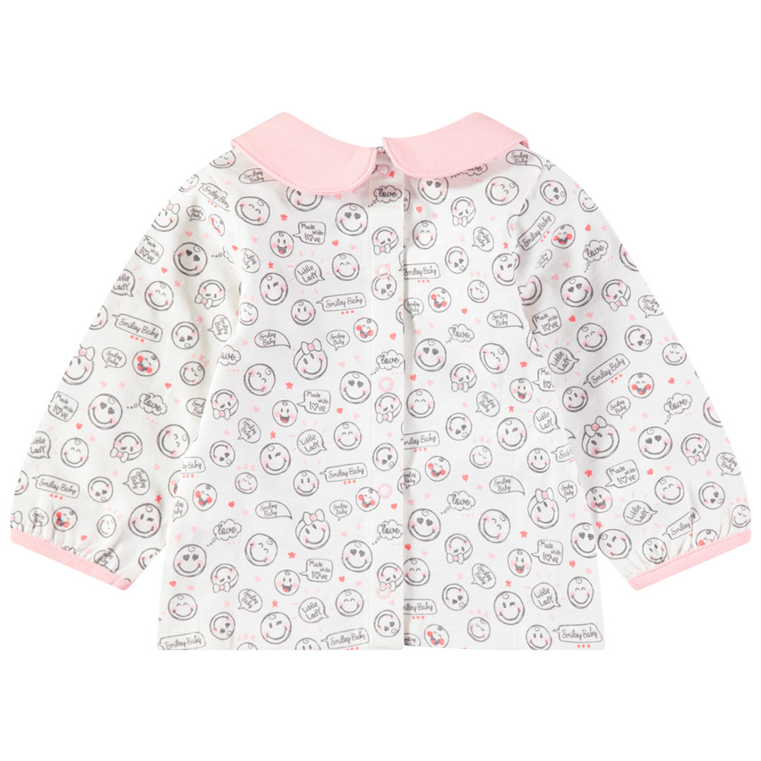 T-shirt manches longues col Claudine imprimé Smiley all-over 