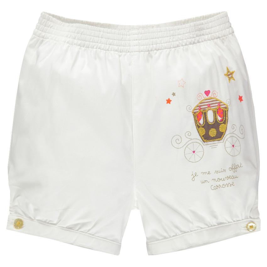 Short en popeline de coton et carrosse brodé 