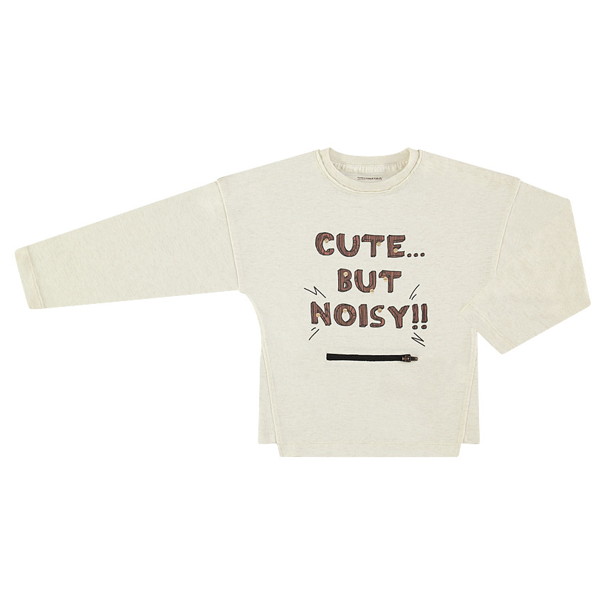 Tee-shirt manches courtes en jersey chiné avec zip et inscription printée 