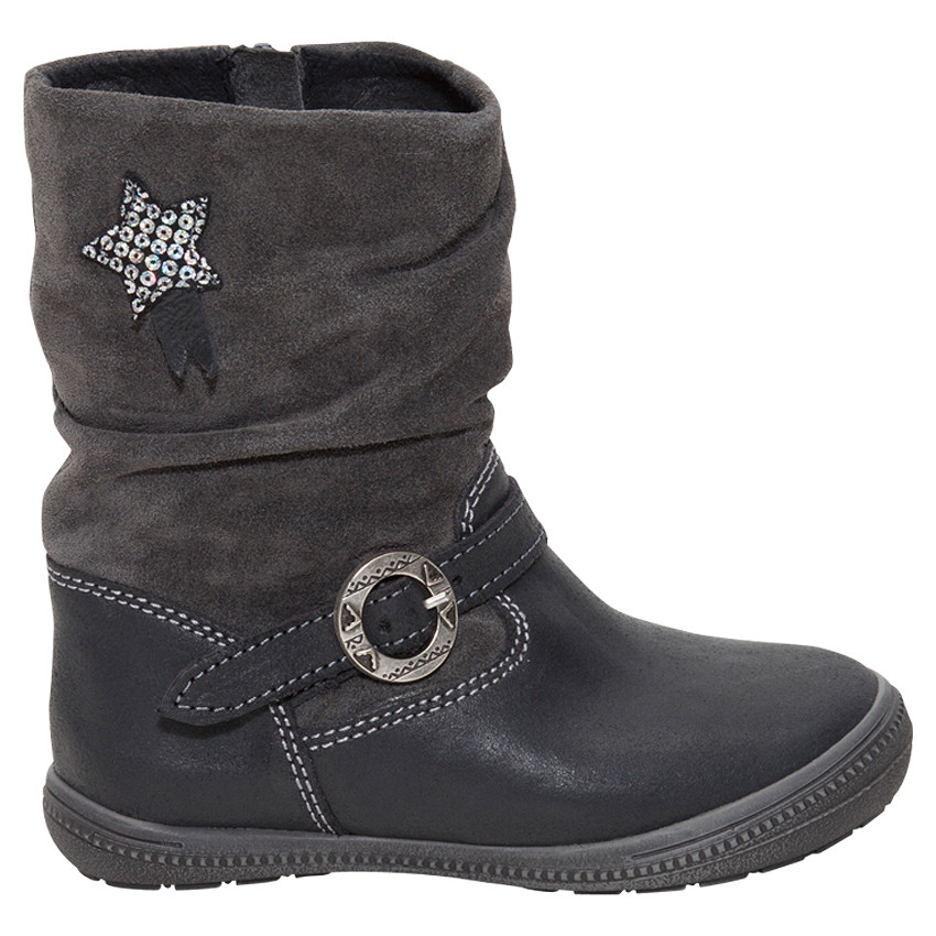 Bottines en cuir avec tige fluide et étoile en sequins 