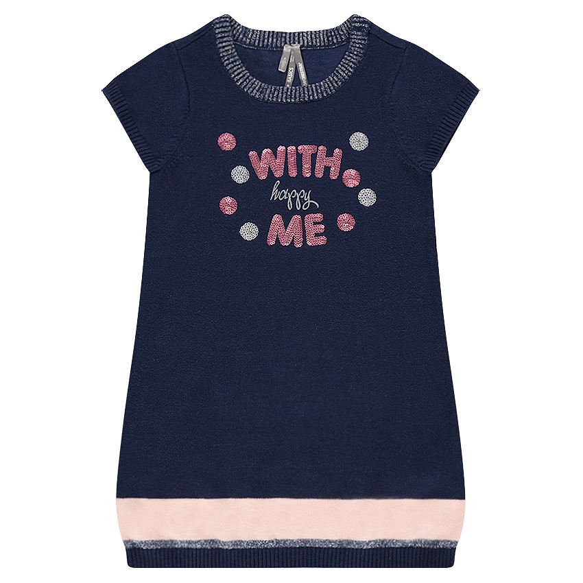 Robe manches courtes en tricot avec message en sequins 
