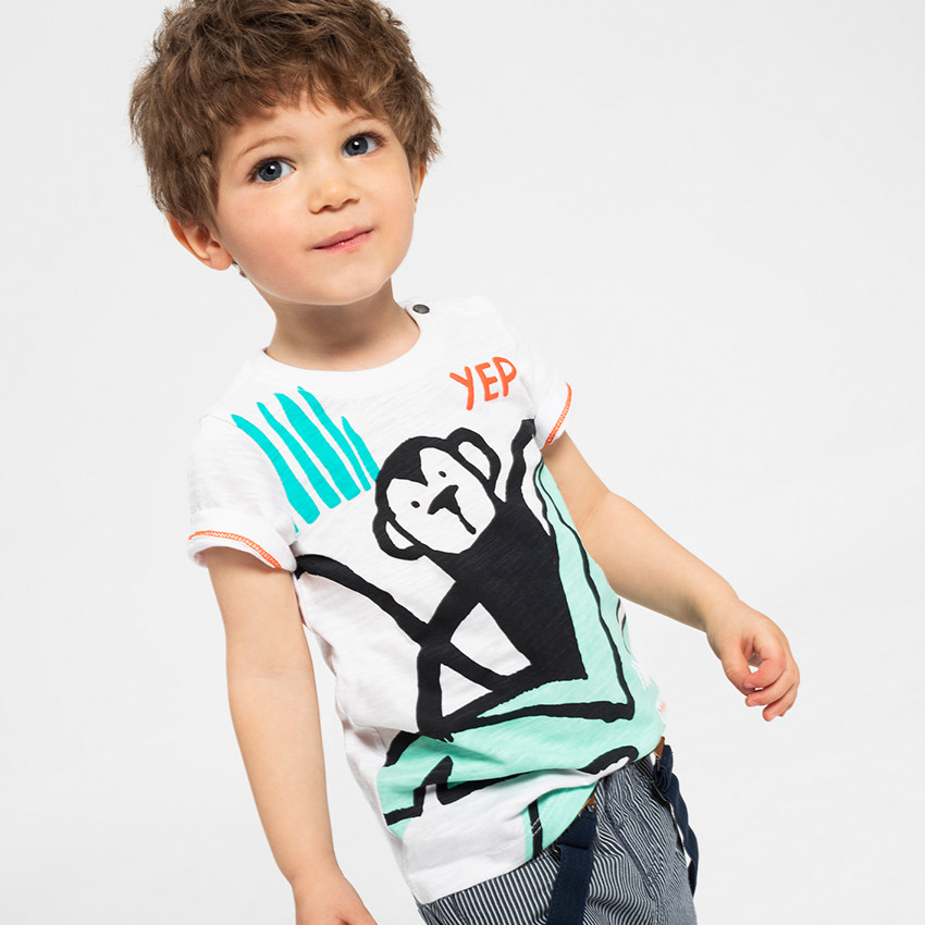 Tee-shirt manches courtes en jersey avec imprimé esprit tropical 